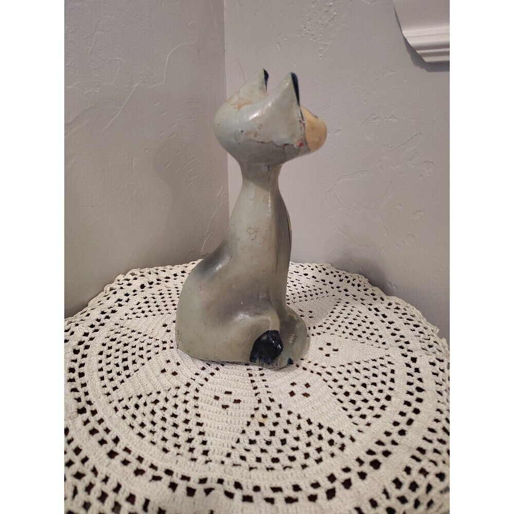 Handpainted Tall Cat Long Neck Folk Art Paper Mache Multicolor Home Decor 8" - Picture 3 of 13